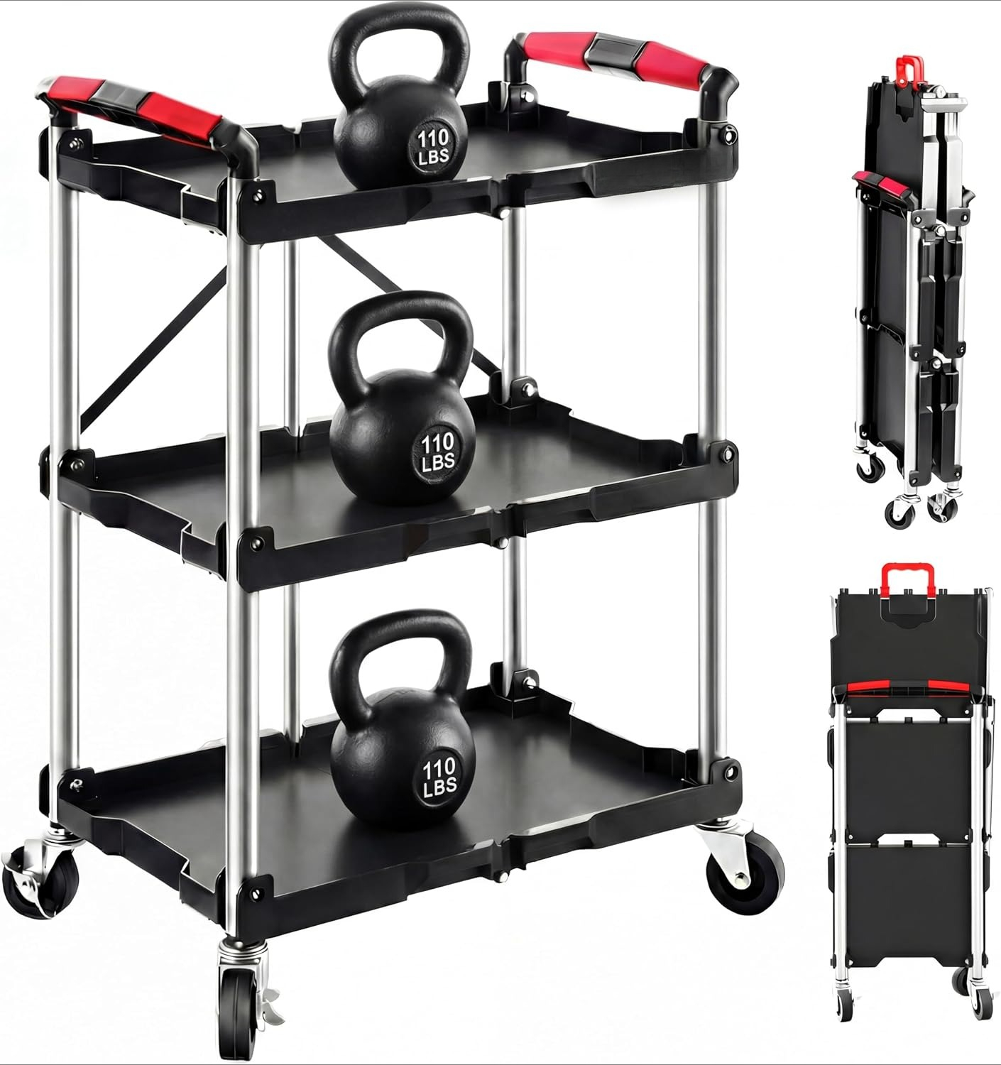 Tools Trolley For Workshop - عربة خدمة قابلة للطي بثلاثة أرفف