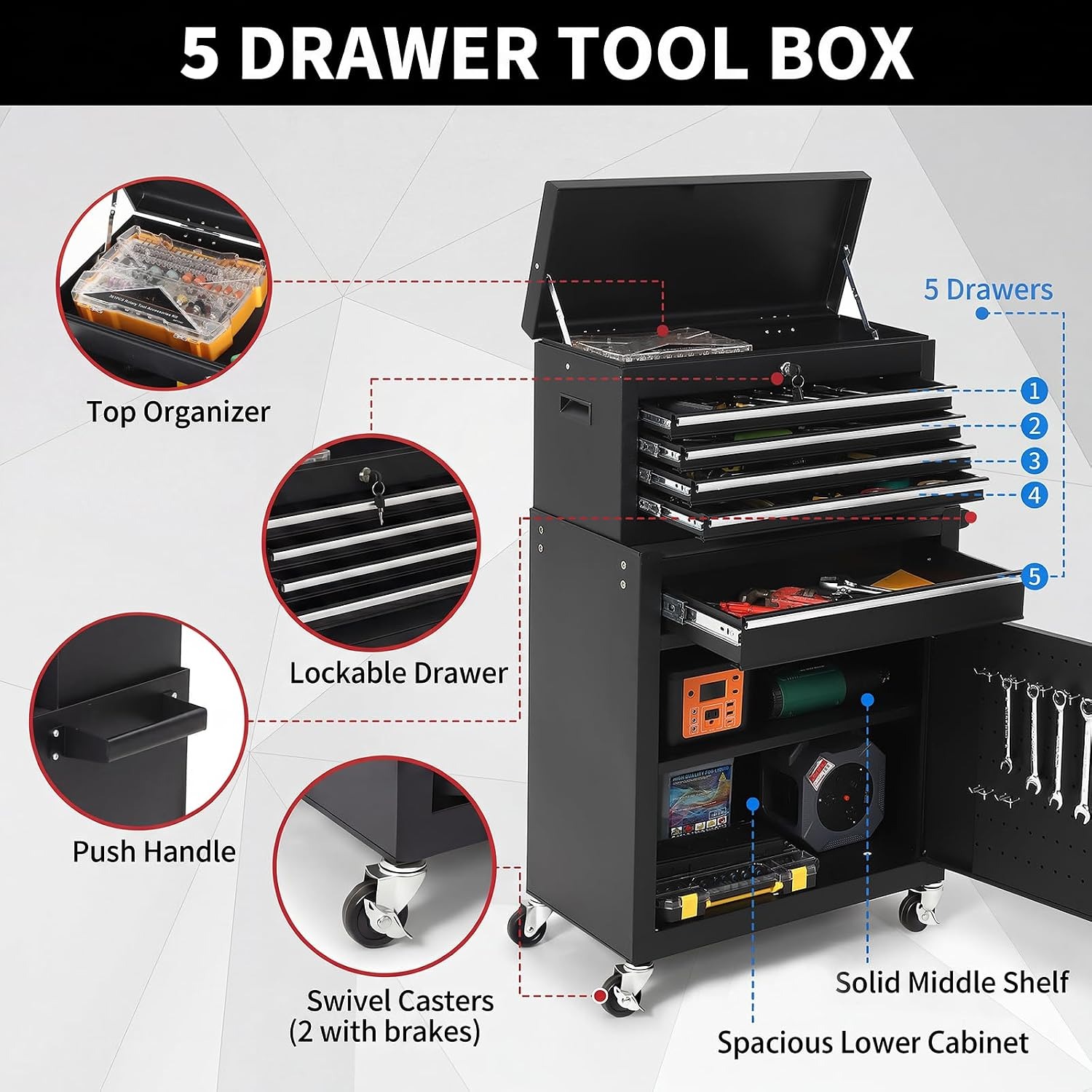 خزانة أدوات متنقلة بخمسة أدراج - مراجعة Tools Trolley For Workshop وسعره